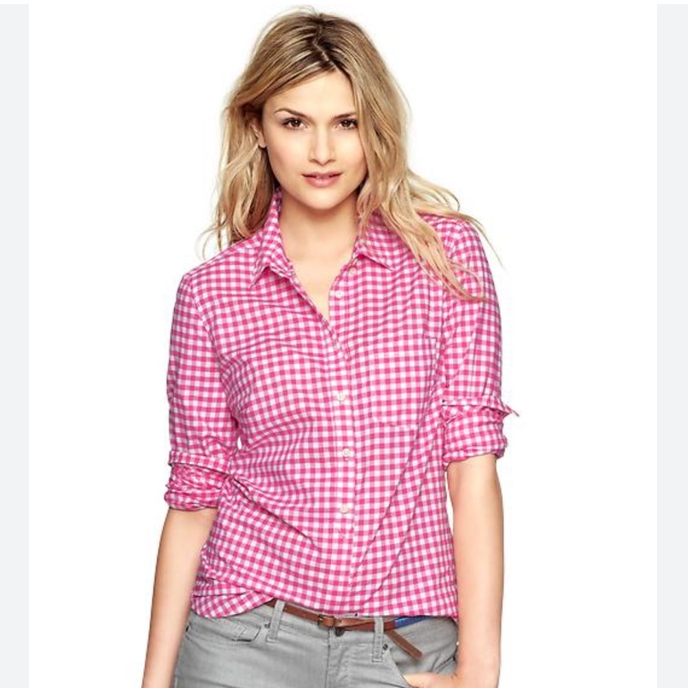 Talbots linen pink and white checkered blouse Size MP